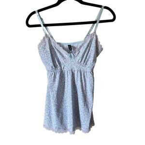 Laura Ashley Lace Y2K Floral Cottage Babydoll Tank Cali Women’s Medium Blue